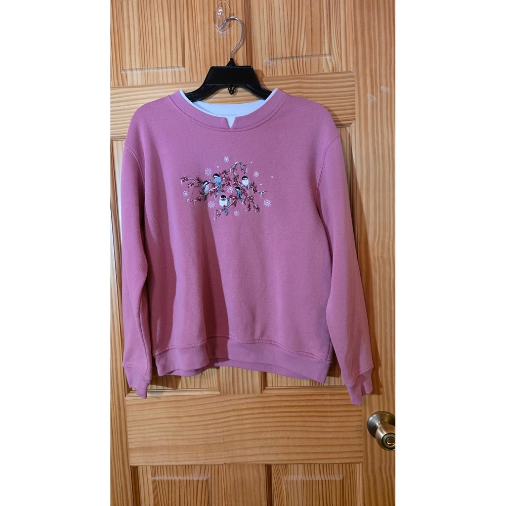Hasting & Smith Petites Pink Embroidered Chicadee Sweatshirt Size PL